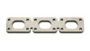 Vibrant T304 SS exhaust manifold flange, top view showing three oval ports and eight bolt holes.