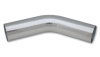 Vibrant 4in O.D. polished aluminum tubing, 45 degree bend, smooth mandrel curve, open cut ends visible.