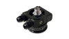 Vibrant Thermostatic Oil Cooler Sandwich Adapter with spacer, black anodized body, two angled AN fittings visible