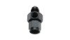 Vibrant -6AN male to female union adapter with 1/8in NPT gauge port, black anodized, angled view
