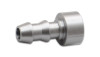 Vibrant 3/8in ID hose barbed weld bung in mild steel, side view showing barb end and flat weld face