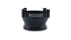 Vibrant black anodized throttle body adapter, front angle view showing flange bolt posts and clamp lip