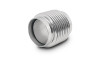 Vibrant 321SS electro polished motorsport bellows, angled view showing corrugated body and end neck with liner.