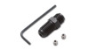 Vibrant -4AN to 7/16-24 oil restrictor fitting kit, black fitting with hex key and two set screws.