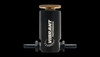 Vibrant black anodized manual boost controller, front view with brass adjuster knob and two side fittings