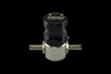 Turbosmart Boost Tee manual boost controller in black, front view with two barbed side fittings and silver base