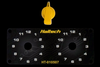 Haltech Dual Switch Panel Kit with yellow rotary knob above, black clock face style panel, HT-010507 label