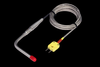 Haltech 1/4in open tip thermocouple, braided cable coiled, yellow K-type connector, red-tipped probe end