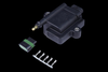 Haltech IGN-1A ignition coil with center terminal, plus matching connector plug and five metal pins