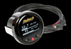 Haltech OLED 2in/52mm CAN gauge, front angle view showing display readout and wiring harness