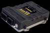 Haltech Elite 1500 ECU, black case with two connectors, angled front view showing mounting tabs.