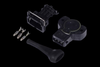 Haltech black CCW throttle position sensor kit with connector housing, pins, and boot on black background