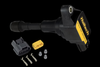 Haltech Hitachi R35 ignition coil with built in ignitor, shown beside plug housing, terminal pins and seals.