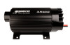 Aeromotive 3.5 brushless spur gear fuel pump, side view showing inlet fitting and mounting bracket
