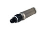 Aeromotive Stealth In Tank 10AN fuel filter, angled view showing pleated stainless mesh and AN fitting