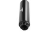 Aeromotive AN-16 in-line fuel filter, black cylindrical body, angled view showing threaded inlet port