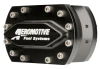 Aeromotive spur gear fuel pump, black steel body with hex bolt pattern, angled front view showing housing