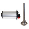 Aeromotive TVS in-tank fuel pump with 90-degree outlet, shown beside a separate engine valve component