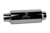 Aeromotive Pro-Series in-line fuel filter, AN-12, nickel chrome finish, angled side view showing flow arrow