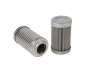 Aeromotive 100 micron stainless filter element, two cylindrical mesh cartridges, one lying, one upright