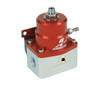 Aeromotive A1000-6 EFI regulator, red top, silver base, front angle with two -6 inlet ports and fitting