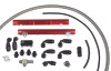 Aeromotive Ford 4.6L DOHC Cobra fuel rail kit, red rails with black fittings and braided hoses laid out