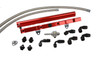 Aeromotive 98-02 GM LS1 F-Body fuel rail system with red rails, braided lines, black hose ends and fittings, and pressure regulator, top view