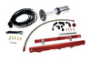 Aeromotive C6 Corvette fuel system kit, showing A1000 pump, red LS2 fuel rails, wiring, hose, fittings