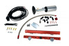 Aeromotive C6 Corvette fuel system, Eliminator pump, red LS7 rails, wire kit and fittings laid out flat