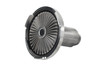 Aeromotive fuel pickup with 100 micron filter, angled view showing pleated mesh screen and cylindrical mounting neck.
