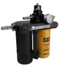 Aeromotive diesel lift pump, angled view showing regulator, gauge, CAT fuel filter, and inlet fittings