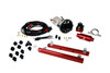 Aeromotive Stealth Eliminator Fuel System kit, red fuel rails, regulator, pump canister, wiring and fittings shown
