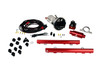 Aeromotive Stealth Eliminator fuel system kit for 05-09 Mustang GT, showing red fuel rails, regulator, pump, fittings and wiring harness
