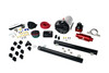 Aeromotive Stealth Eliminator fuel system kit, top down view showing pump, fuel rails, regulator, wiring and fittings