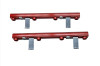 Aeromotive 96-98.5 Ford DOHC 4.6L Cobra billet fuel rails, red anodized pair with mounting brackets and injector ports