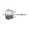 BorgWarner EFR high boost actuator, side view showing rod, bracket studs, brass coupling and connecting shaft.
