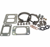 BorgWarner EFR turbo hardware install kit, top down view showing V band clamps, gaskets, bolts and fittings