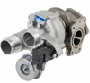 BorgWarner K03 turbocharger for Audi/VW 2.0 TFSI, side view showing inlet pipes, wastegate actuator and mounting flanges