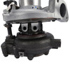 IHI F58VED-S0026B turbocharger, angled top down view showing compressor housing, oil ports and bolt studs on turbine base.