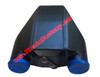 Fizzle F1000 Intercooler Upgrade, black tank with two blue end caps and threaded ports on base