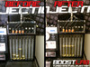 Before and after comparison of side feed fuel injectors on Boost Lab flow test bench with graduated cylinders