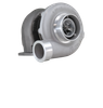 BorgWarner SuperCore SX-E S300SX-E 8376 turbo, side angle view showing compressor wheel, housing and inlet flange