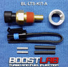 Boost Lab universal water/coolant temp sensor kit showing sensor, weld bung, connector, pins and heat shrink