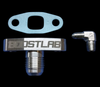 BoostLab T3/T4 turbo oil fitting kit, short billet drain flange with gasket and 90 degree fitting