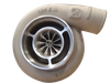 BorgWarner SX-E S400SX-E 76mm SuperCore, front view of billet compressor wheel and cast housing with 90 degree outlet