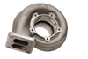 BorgWarner SX S400 T4 twin scroll turbine housing, 0.90 A/R, shown with T4 flange bracket beside it