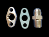 BL GT Frame turbo drain fitting kit with oil flange, gasket, and NPT to JIC fitting on black background