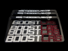 Three black Boost Lab license plate frames stacked, showing crystallized BOOST LAB text in white and red rhinestones.