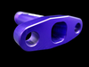 Purple anodized billet T3/T4 turbo oil drain flange, angled view showing three mounting holes.