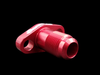 Boost Lab GT Series Turbo Oil Drain Flange, -10AN, red anodized billet, angled view showing threaded fitting and bolt holes
